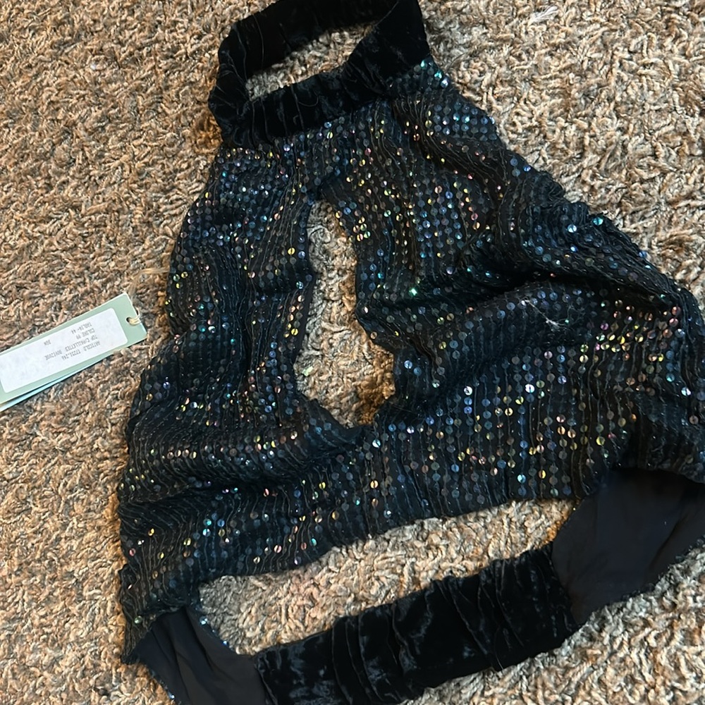 NWT Andrea Rosati Black Sequenced Halter Top Size 8